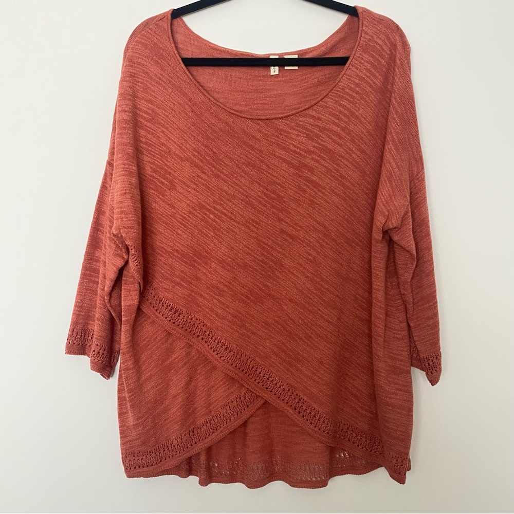 Anthropologie Moth Crossover Sweater Crochet Trim Cotton Blend Orange